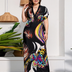 Women Plus Size Deep V-neck Elastic Waist Slimming Dress-3