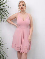Women Plus Size Deep V Backless Sling Flower Hollow Dress-3