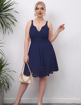 Women Plus Size Deep V Backless Sling Flower Hollow Dress-6