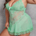 Women Plus Size Deep V Neck Soft Lace Sexy Sheer Mesh Babydoll-1-8