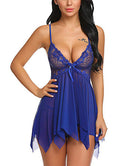 Women Plus Size Deep V Neck Soft Lace Sexy Sheer Mesh Babydoll-11