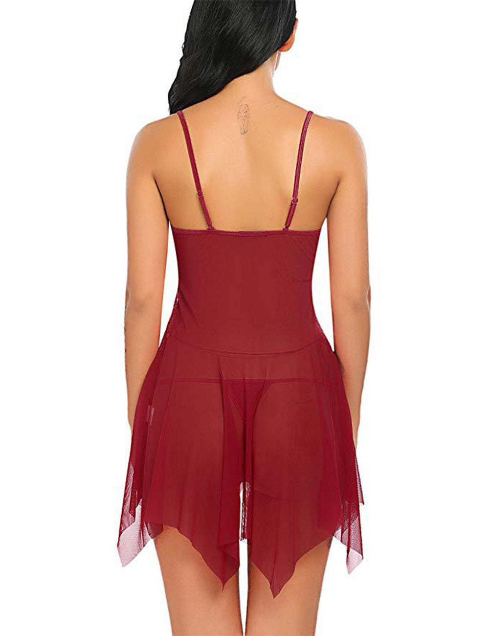 Women Plus Size Deep V Neck Soft Lace Sexy Sheer Mesh Babydoll-5
