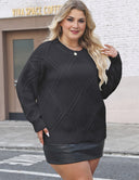 Women Plus Size Diamond Jacquard Loose Pullover Sweater