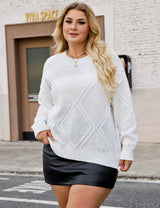 Women Plus Size Diamond Jacquard Loose Pullover Sweater