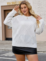 Women Plus Size Diamond Jacquard Loose Pullover Sweater