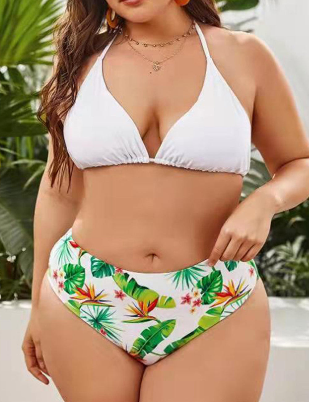 Women Plus Size Digital Printing Long Sleeve Sun Protection Swimsuit-2