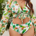 Women Plus Size Digital Printing Long Sleeve Sun Protection Swimsuit