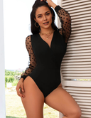 Women Plus Size Dot Print Long Sleeve Black Bodysuit