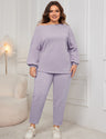 Women Plus Size Drop Shoulder Casual Sweatshirt and Pants Set
