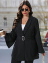 Women Plus Size Elegant Belt Buckle Flare Sleeve Blazer