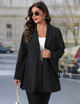 Women Plus Size Elegant Belt Buckle Flare Sleeve Blazer