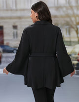 Women Plus Size Elegant Belt Buckle Flare Sleeve Blazer
