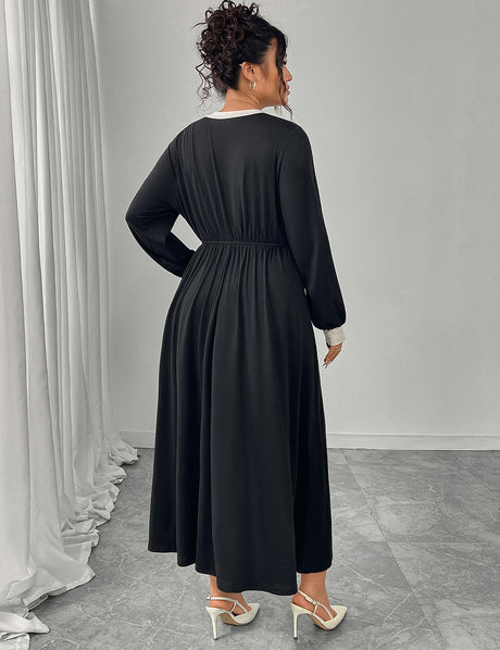 Women Plus Size Elegant Black Bow Vintage Maxi Dress