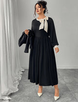 Women Plus Size Elegant Black Bow Vintage Maxi Dress