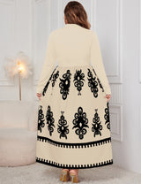 Women Plus Size Elegant Contrast Print Maxi Dress