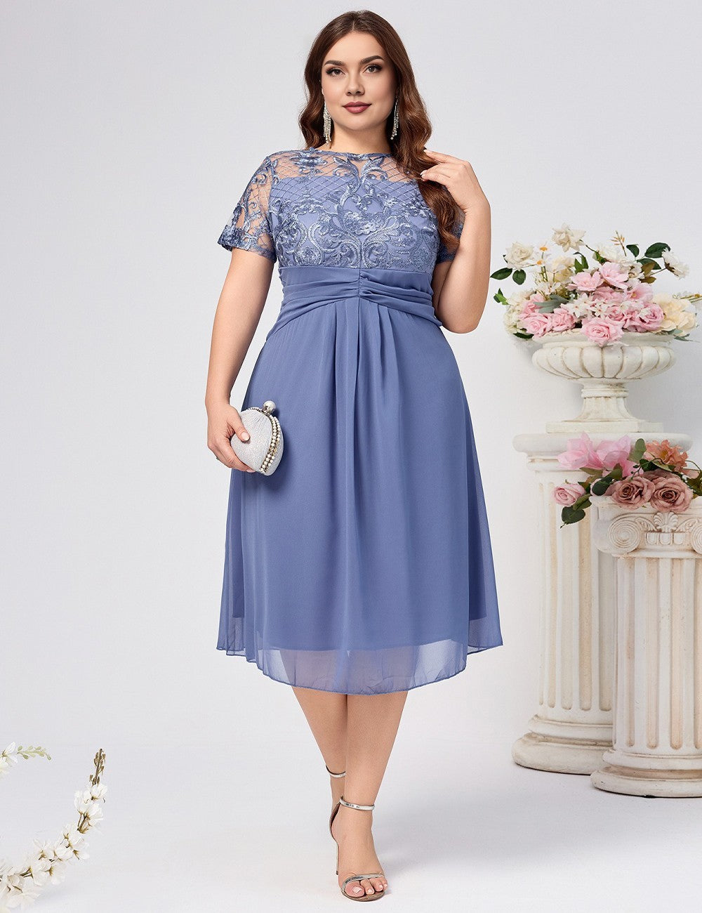 Women Plus Size Elegant Lace Chiffon Gown | PRUSES