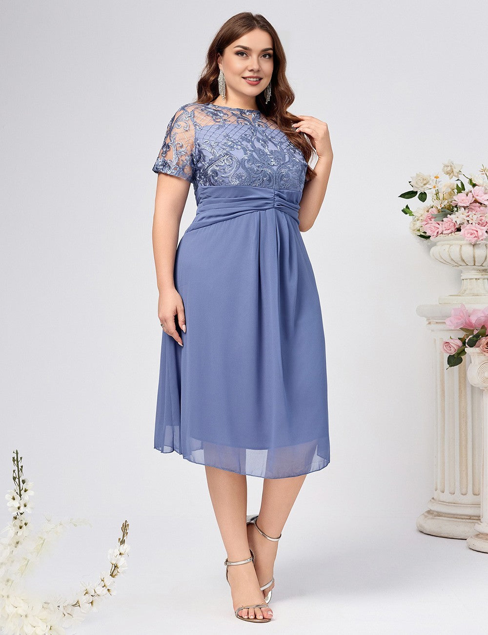 Women Plus Size Elegant Lace Chiffon Gown | PRUSES