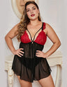 Women Plus Size Elegant Lace Cup Sheer Backless Babydoll-2
