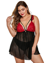 Women Plus Size Elegant Lace Cup Sheer Backless Babydoll-3