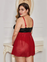Women Plus Size Elegant Lace Cup Sheer Backless Babydoll-5