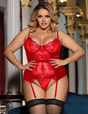 Women Plus Size Elegant Lace Lace Garter Underwired Green Lingerie-4