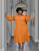Women Plus Size Elegant Ladies Shirt Collar Cake Skirt Dress-3