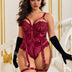 Women Plus Size Elegant Lashes Velvet Lace Plus Size Garter Bodysuit-3