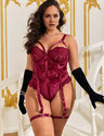 Women Plus Size Elegant Lashes Velvet Lace Plus Size Garter Bodysuit-3