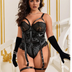 Women Plus Size Elegant Lashes Velvet Lace Plus Size Garter Bodysuit-4