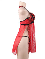 Women Plus Size Elegant Passion Red Sheer Mesh Babydoll-6
