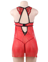 Women Plus Size Elegant Passion Red Sheer Mesh Babydoll-7