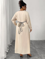 Women Plus Size Elegant V-Neck Buttoned Waist Tied Dress
