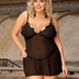 Women Plus Size Embrodery Floral Noble Mesh Sexy Babydoll