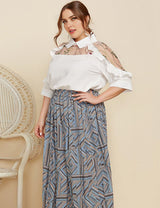 Women_Plus_Size_Embroidered_Ruffle_Trim_Collared_Half_Sleeve_Blouse_5