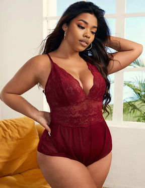 Women Plus Size Exquisite Lace Sleeve Teddy Bear-1