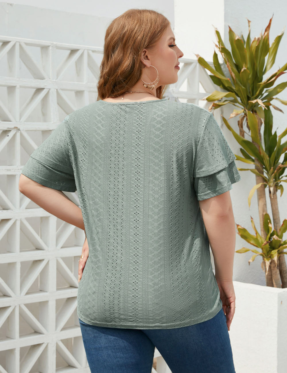 Women_Plus_Size_Eyelet_Short-Sleeved_V-Neck_Top_PRUSES_3