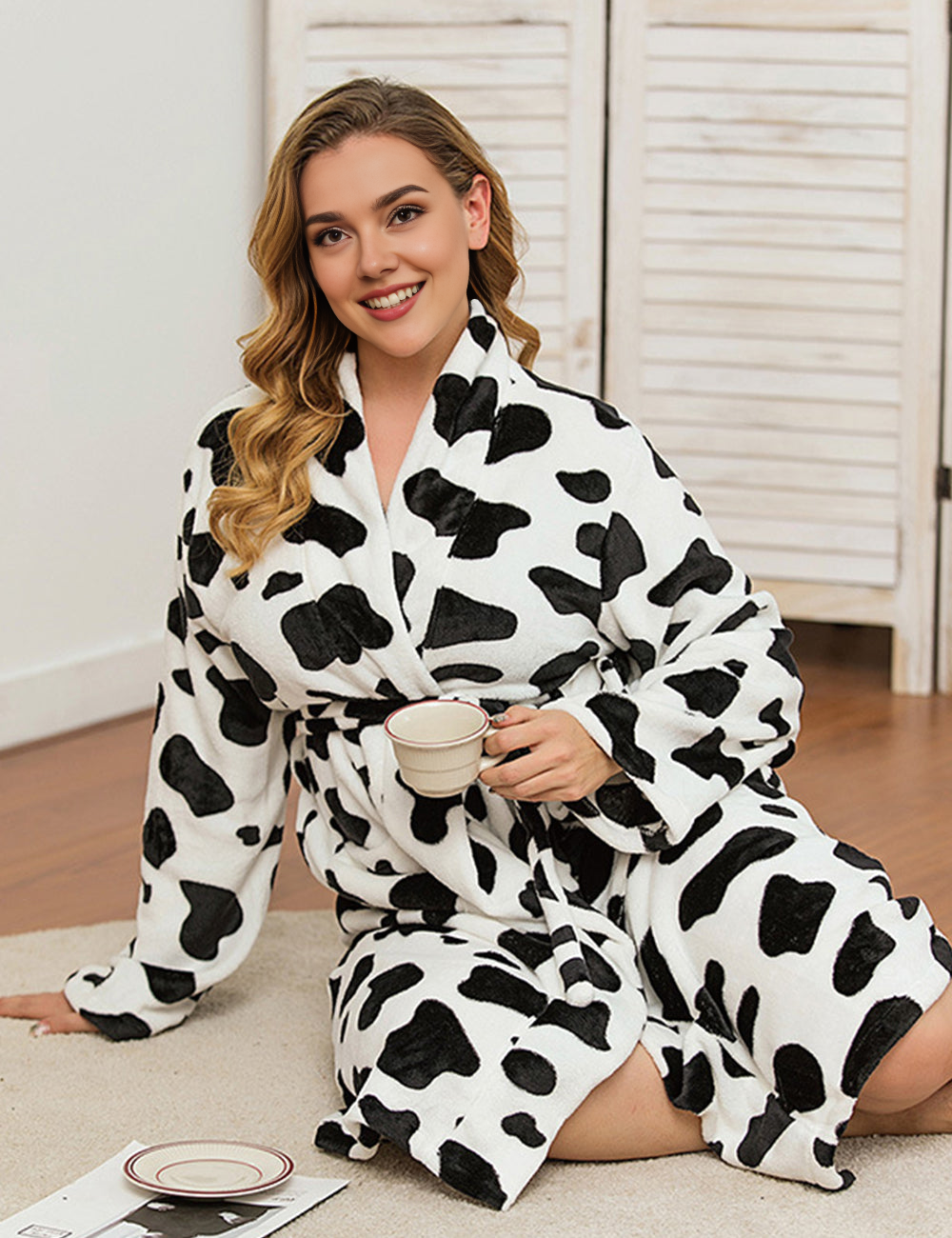 Women Plus Size Flannel Leisure Robe-4