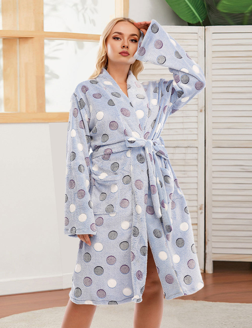 Women Plus Size Flannel Leisure Robe-5