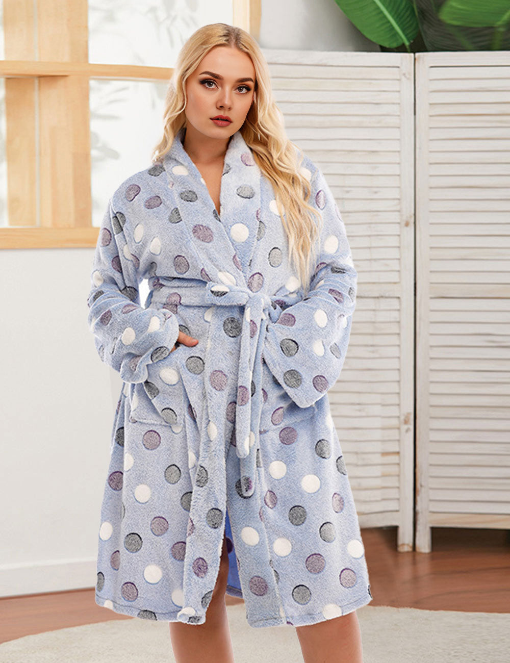 Women Plus Size Flannel Leisure Robe-6
