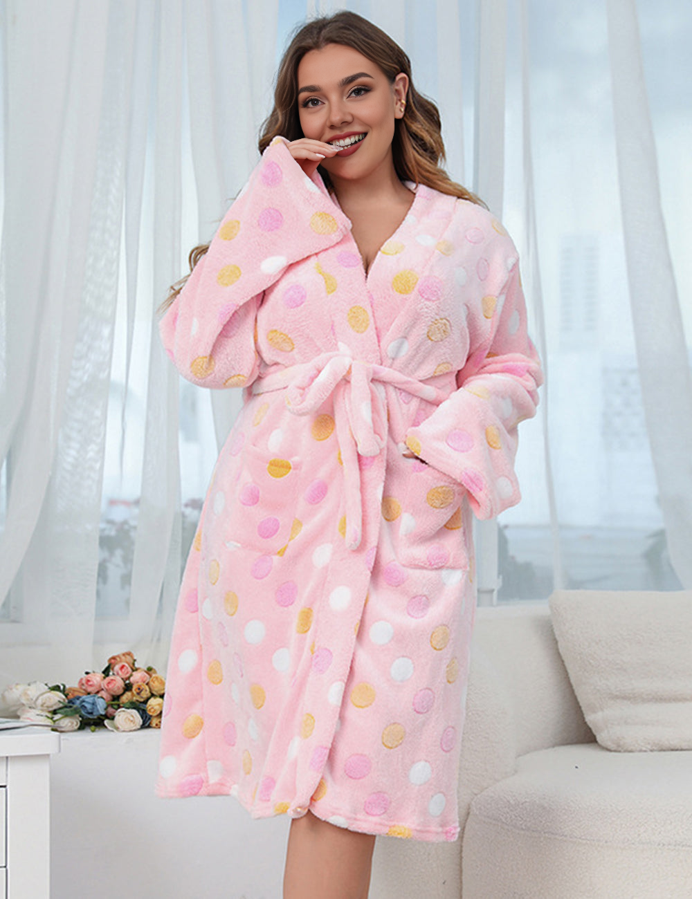 Women Plus Size Flannel Leisure Robe-7