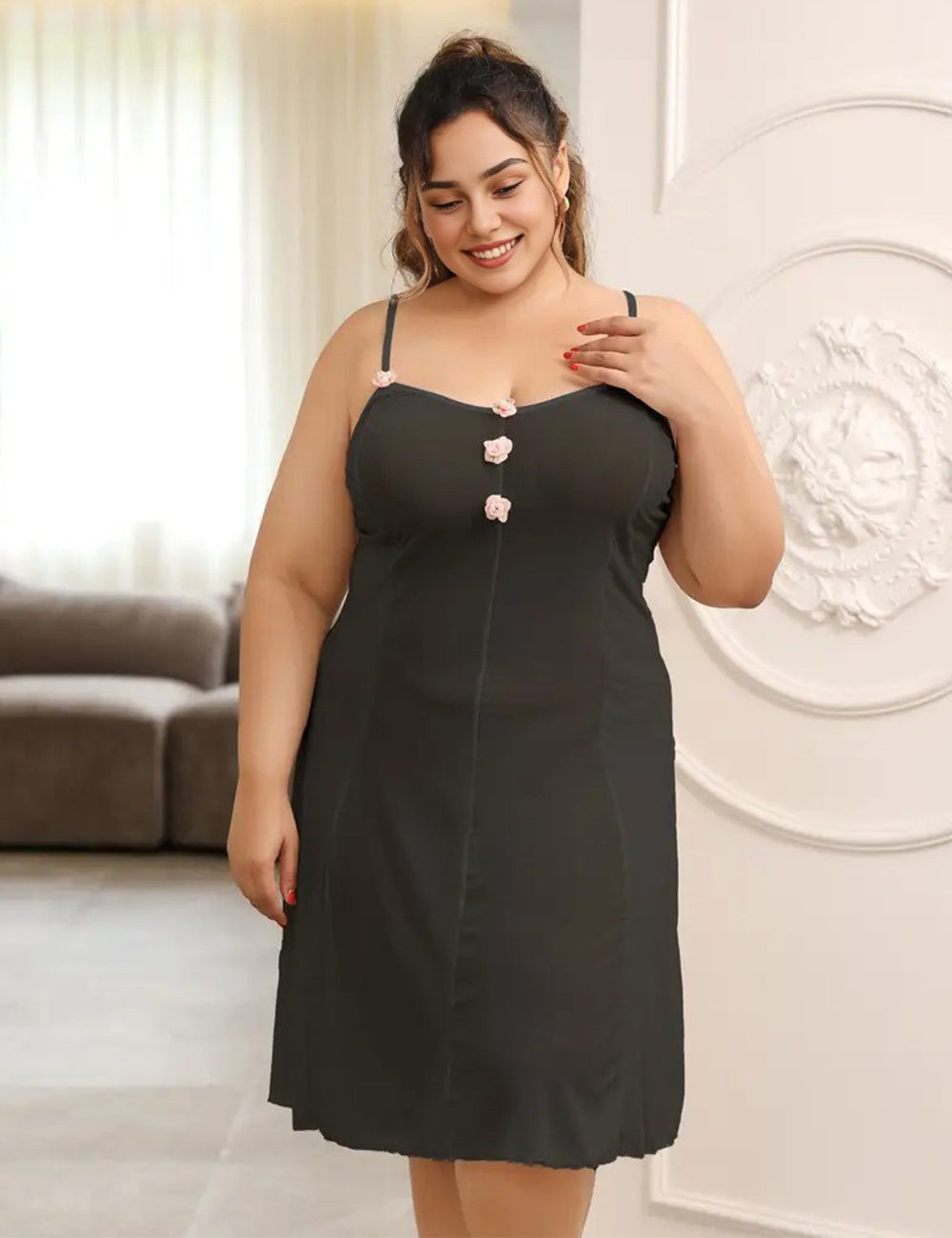 Women Plus Size Floral Appliques Semi Sheer Mesh Lingerie | PRUSES