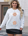Women Plus Size Floral Embroidered Knit Sweater