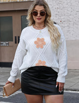 Women Plus Size Floral Embroidered Knit Sweater