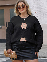 Women Plus Size Floral Embroidered Knit Sweater