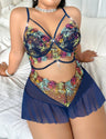 Women Plus Size Floral Embroidered Sheer Mesh Teddy | PRUSES