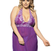 Women Plus Size Floral Embroidery Halter Babydoll-3