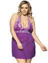 Women Plus Size Floral Embroidery Halter Babydoll-3