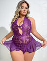 Women Plus Size Floral Lace Halter Teddy