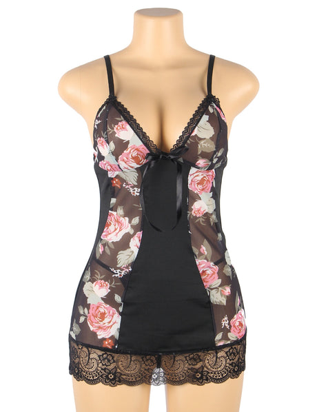 Women Plus Size Floral Lace High Quality Sexy Dress Babydoll-5