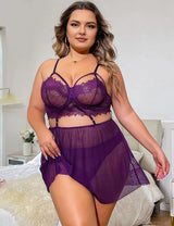 Women Plus Size Floral Lace Scallop Trim Underwire Babydoll